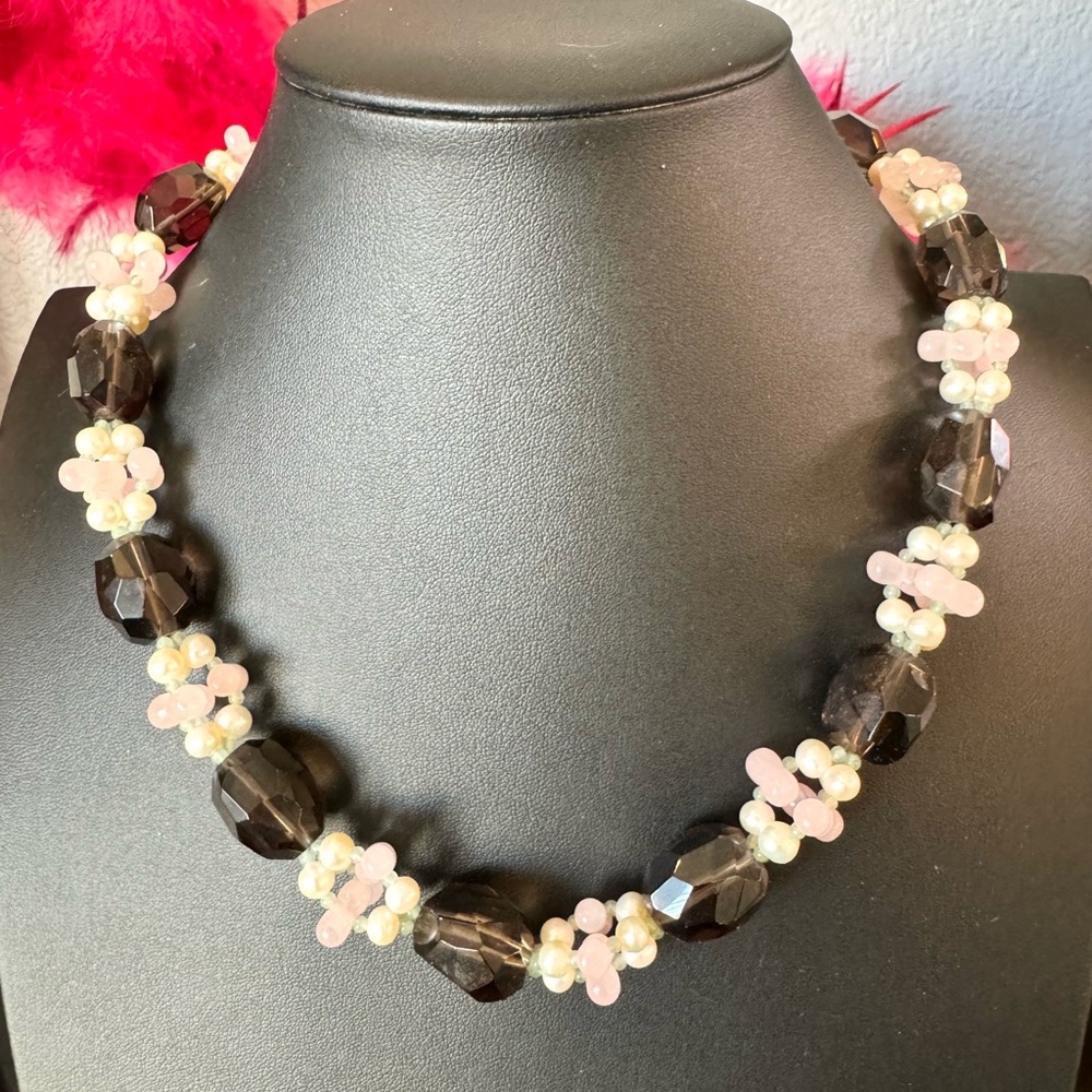 Vintage Ross Simons Chocolate Rose Quartz Necklace